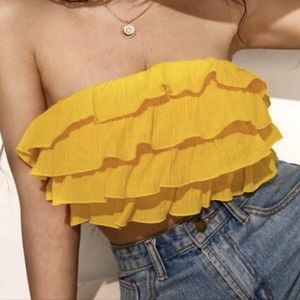 Zippered Back Layered Ruffle Tube Top